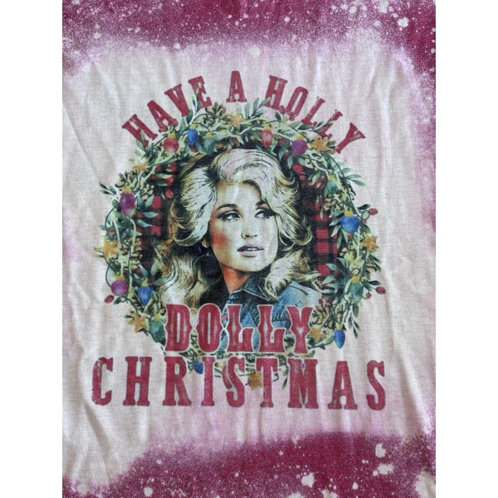 Dolly Parton Christmas Shirt Holly Dolly Pink Bleach Tie Dye Graphic Tee 4XL - Picture 3 of 6